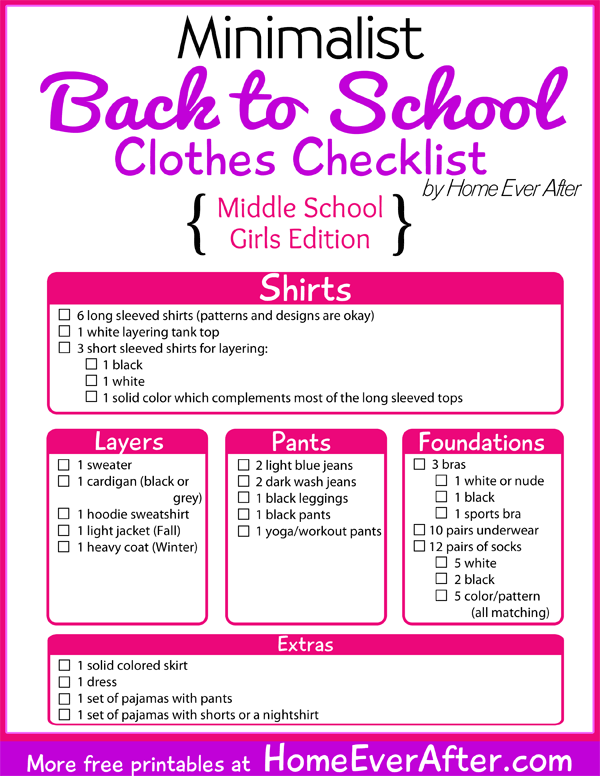 Free Printables} Minimalist Back to School Clothes Checklist for ...