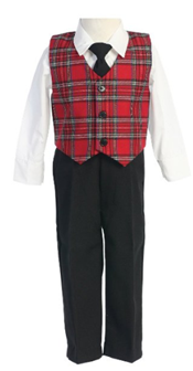 Matching Red and Green Plaid Suits and Dresses for Brothers and Sisters