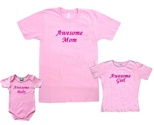 Matching mother and daughter and doll pink shirts awesome mom awesome baby awesome girl